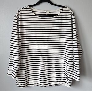 H&M 100% Cotton Black White Striped Long Sleeve Top Crew Neck Size Large